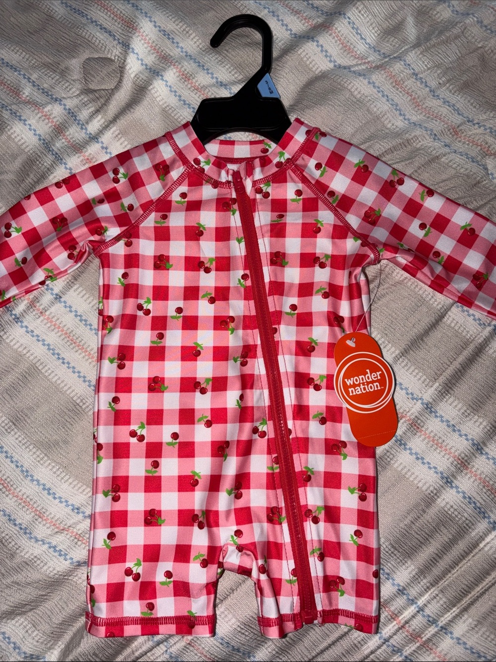 Wonder Nation Red Pink Gingham Cherry Swim Sunsuit